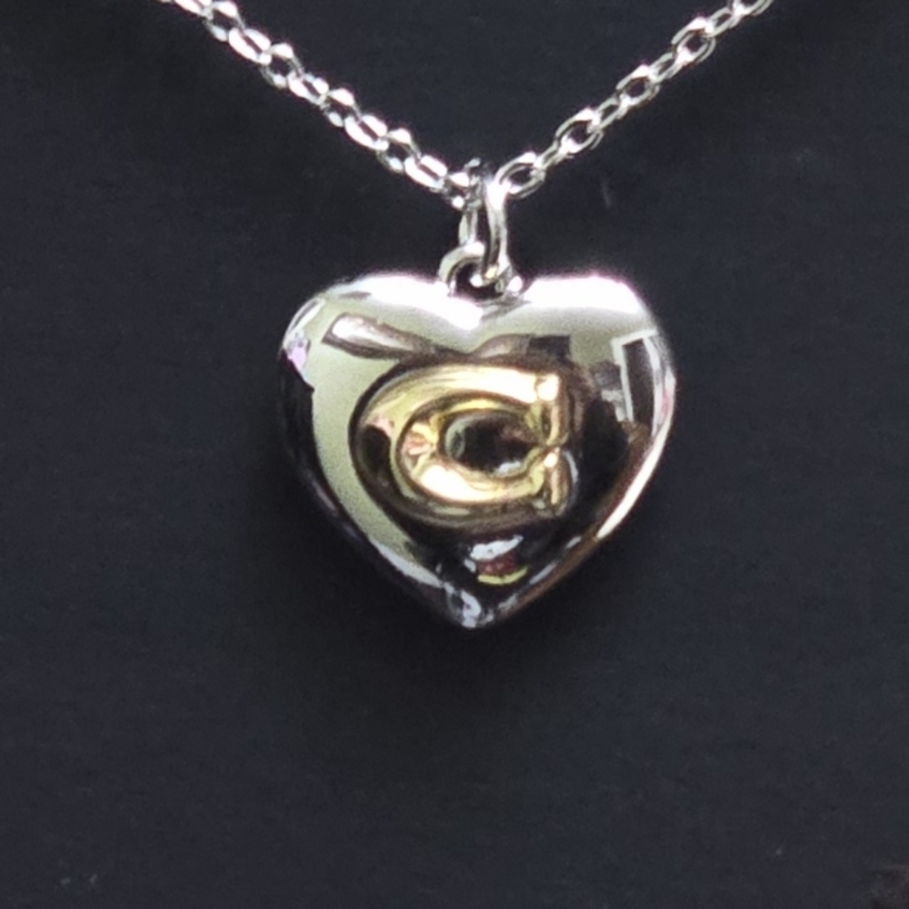 Coach Two-tone Heart Signature Pendant Necklace - Picture 2 of 5